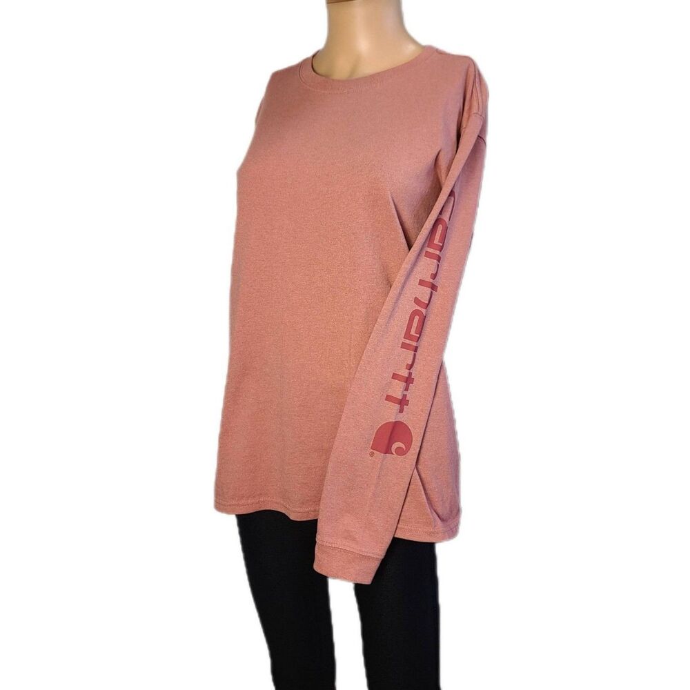 Carhartt Women's Small Workwear Logo Long-Sleeve T-Shirt Heathered Coral Reef